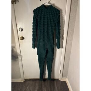 Cherie Los Angeles Green Popcorn Zippered Jumpsuit S Party Bodycon Baddie Club